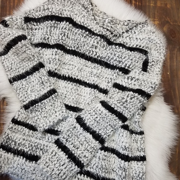 Calvin Klein fuzzy black white grey stripe sweater - Picture 1 of 4